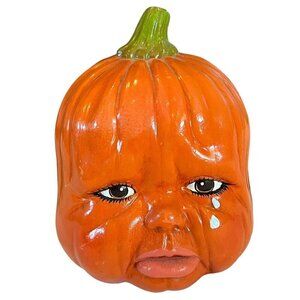 Creepy Anthropomorphic Crying Baby Face Tears Pumpkin Halloween Jack o Lantern